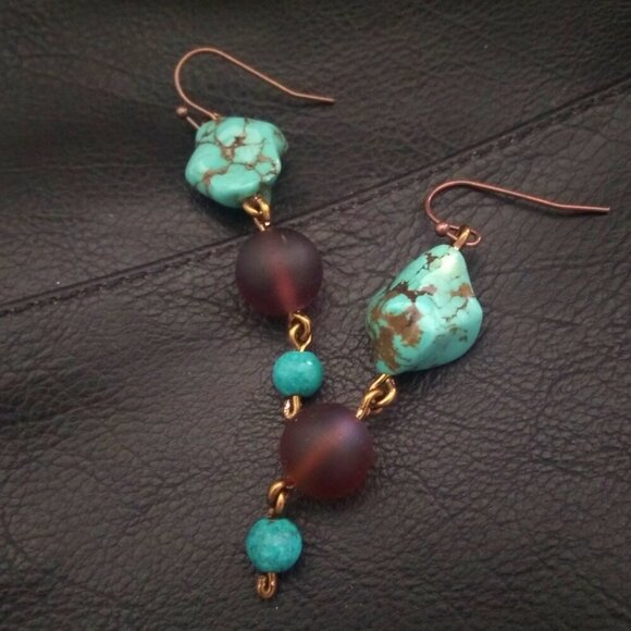 Handmade for the Wild@Heart! Turquoise Magnesite Dangle Earrings - Southwestern - Picture 4 of 13